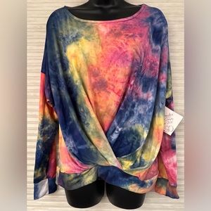 NEW White Birch Tie-dye draped front long sleeve top size SMALL